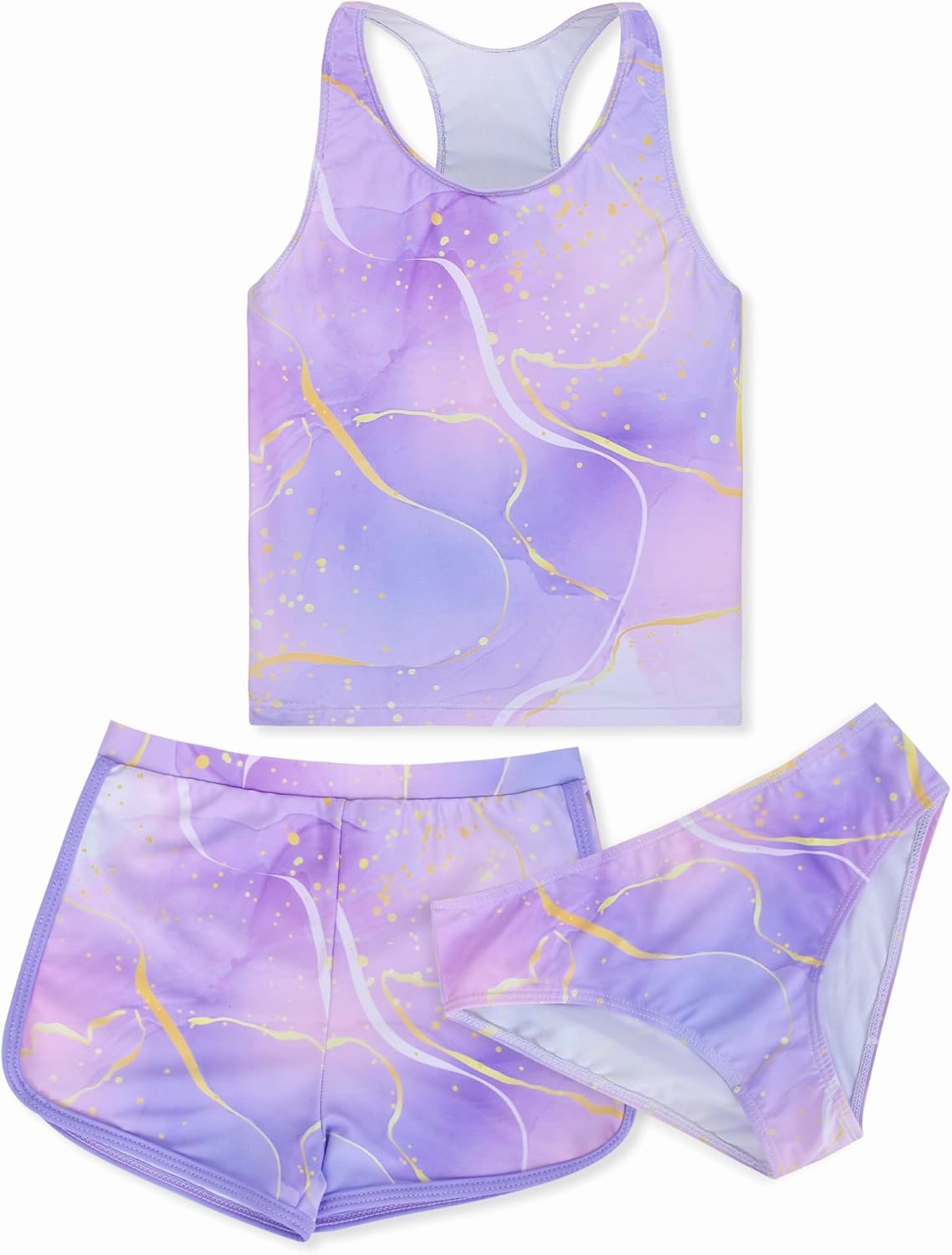 Sylfairy Girls 3 Piece Bathing Suit Summer UPF 50  Racerback Swimsuit with Shorts Beach Tankini Sets 8-15 Years