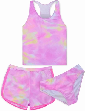 Sylfairy Girls 3 Piece Bathing Suit Summer UPF 50  Racerback Swimsuit with Shorts Beach Tankini Sets 8-15 Years