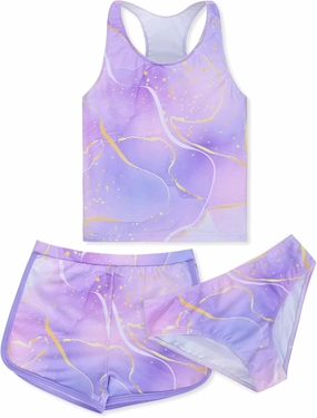 Sylfairy Girls 3 Piece Bathing Suit Summer UPF 50  Racerback Swimsuit with Shorts Beach Tankini Sets 8-15 Years