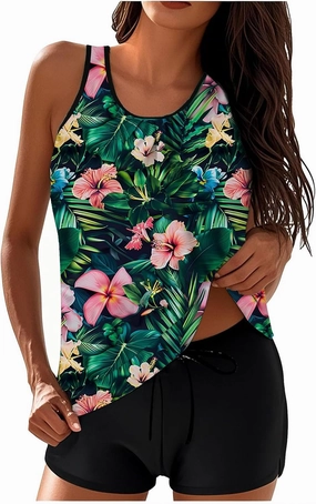 Tankini Swimsuits for Women Two Piece Bathing Suits Summer Bikini Swim Tank Top with Graphic Boyshorts Swimwear Sets