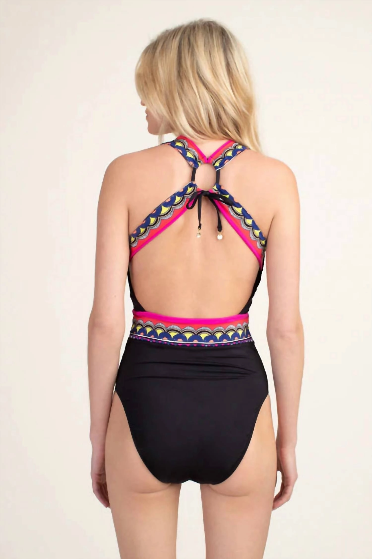 Tanzania Scarf Plus V-Plunge One-Piece Swimsuit In Black Multi