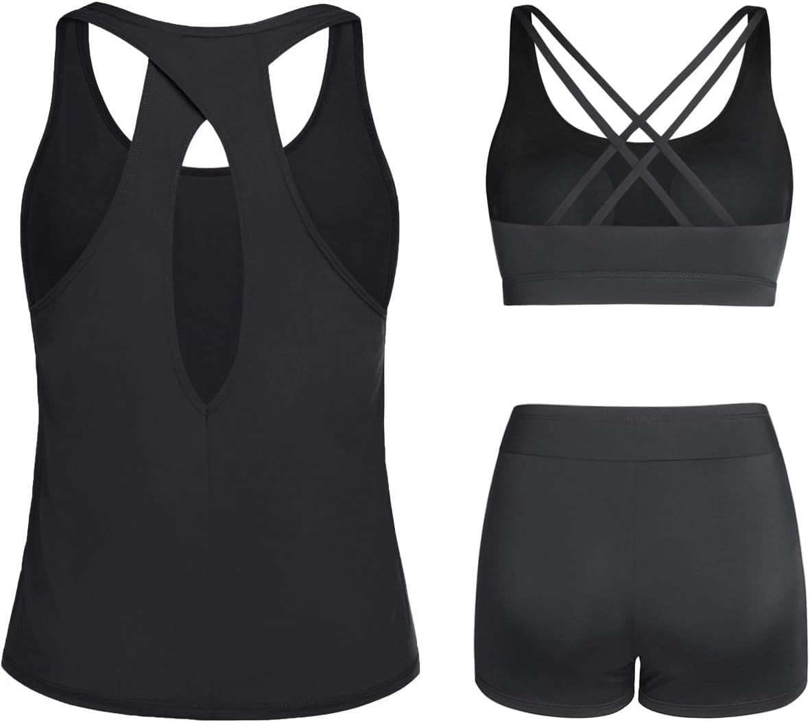 Tempt Me 3 Piece Tankini Swimsuits for Women Athletic Bathing Suits Swim Tank Top with Boy Shorts and Bra Modest Swimwear