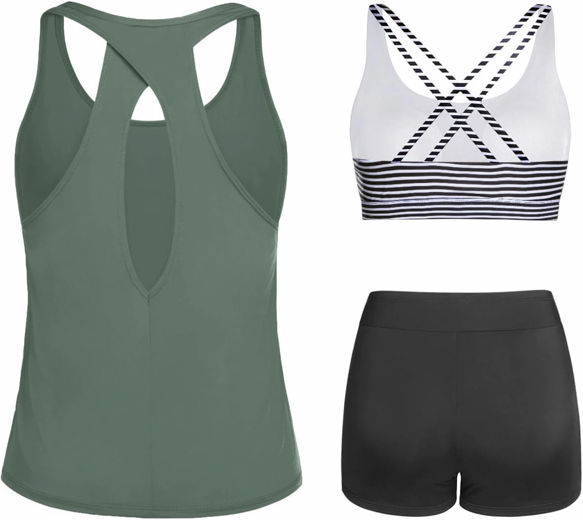 Tempt Me 3 Piece Tankini Swimsuits for Women Athletic Bathing Suits Swim Tank Top with Boy Shorts and Bra Modest Swimwear