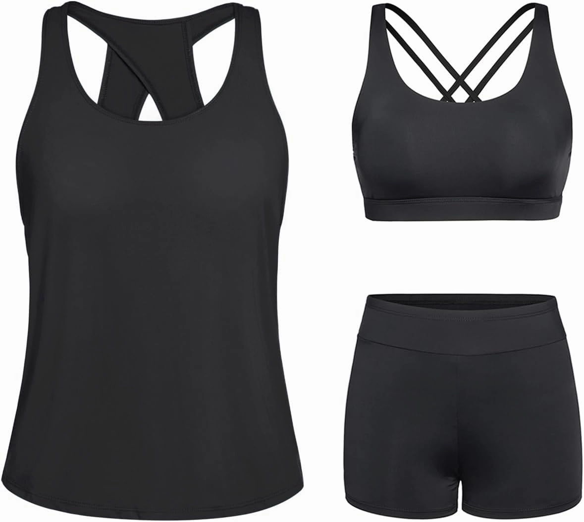 Tempt Me 3 Piece Tankini Swimsuits for Women Athletic Bathing Suits Swim Tank Top with Boy Shorts and Bra Modest Swimwear
