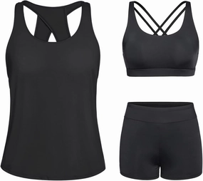 Tempt Me 3 Piece Tankini Swimsuits for Women Athletic Bathing Suits Swim Tank Top with Boy Shorts and Bra Modest Swimwear