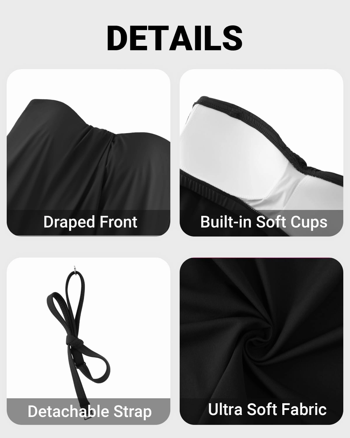 Tempt Me Bandeau Tankini Tops for Women Strapless Bathing Suit Top Halter Flyaway Swimsuit Top Only