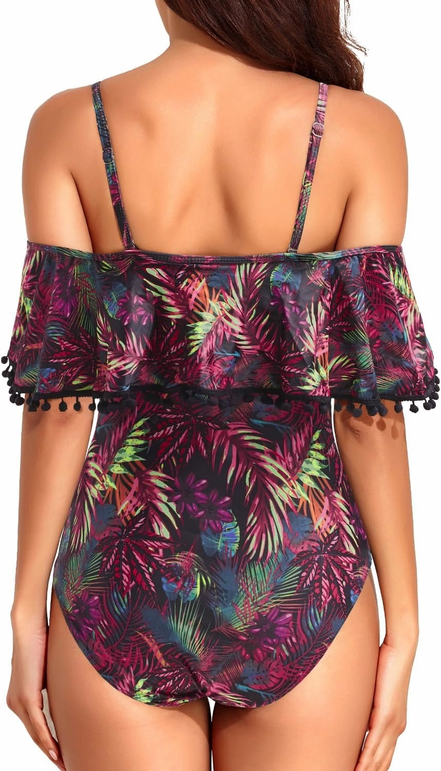 Tempt Me Off Shoulder One Piece Swimsuit for Women Ruffled Sleeves Retro Bathing Suits