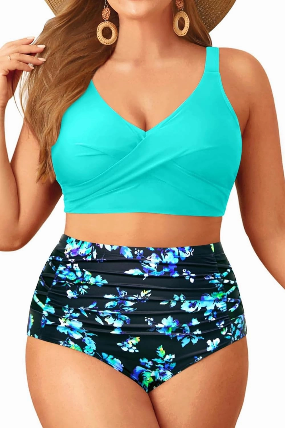 Tempt Me Plus Size Two Piece Swimsuit - High Waisted Bikini Set Tummy Control Bathing Suits for Women