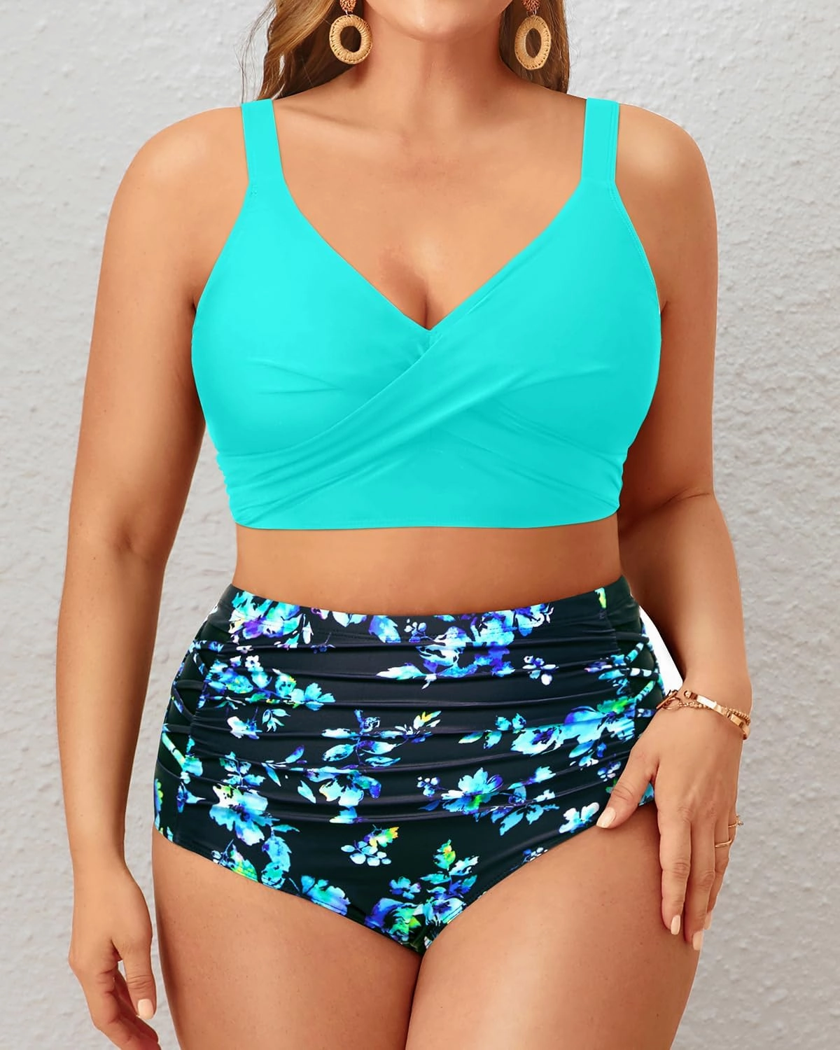 Tempt Me Plus Size Two Piece Swimsuit - High Waisted Bikini Set Tummy Control Bathing Suits for Women