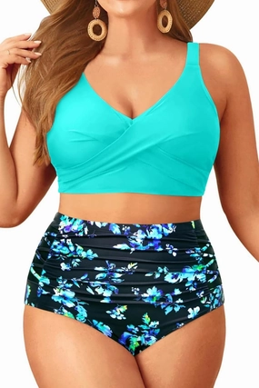 Tempt Me Plus Size Two Piece Swimsuit - High Waisted Bikini Set Tummy Control Bathing Suits for Women