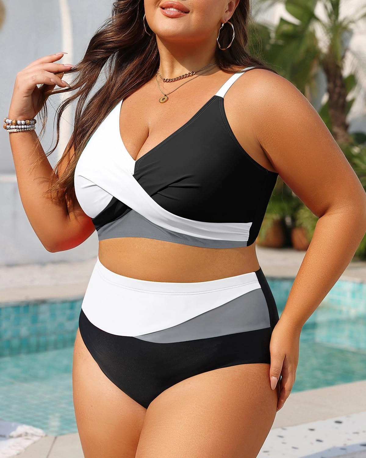 Tempt Me Plus Size Two Piece Swimsuit - Women High Waisted Bikini Set Tummy Control Bathing Suits