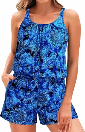 Tempt Me Romper One Piece Swimsuits with Short - Women Boyleg with Pockets Bathing Suit Modest Swimwear