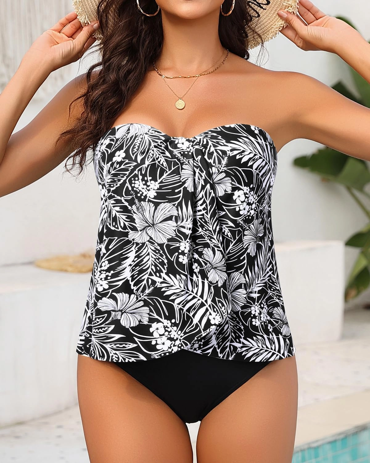 Tempt Me Two Piece Tankini Bathing Suits for Women Halter Bandeau Swim Top with Bottom Flyaway Tummy Control Swimsuit