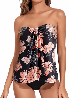 Tempt Me Two Piece Tankini Bathing Suits for Women Halter Bandeau Swim Top with Bottom Flyaway Tummy Control Swimsuit