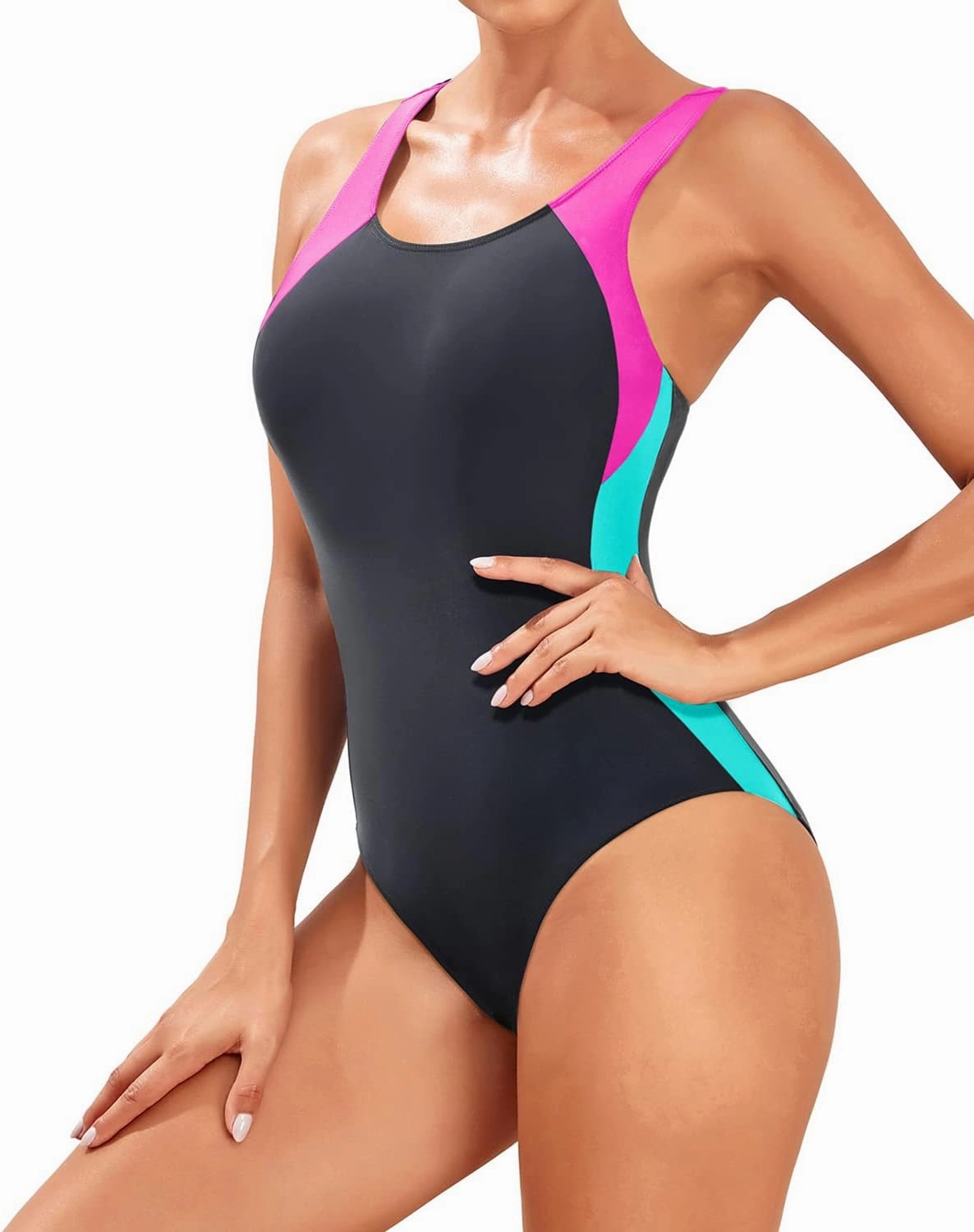 Tempt Me Women Athletic One Piece Swimsuits Sporty Racerback Bathing Suits Full Coverage Modest Swimwear