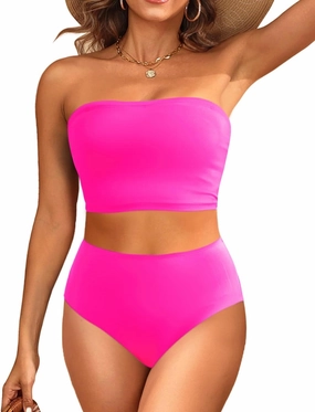 Tempt Me Women Bandeau Bikini Set Strapless High Waisted Two Piece Swimsuit Longline Bathing Suits
