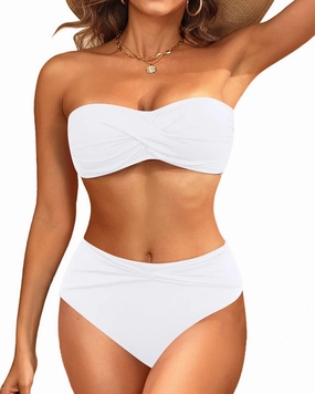 Tempt Me Women Bandeau Bikini Set Twist Strapless Two Piece Swimsuit High Cut High Waisted Bathing Suits