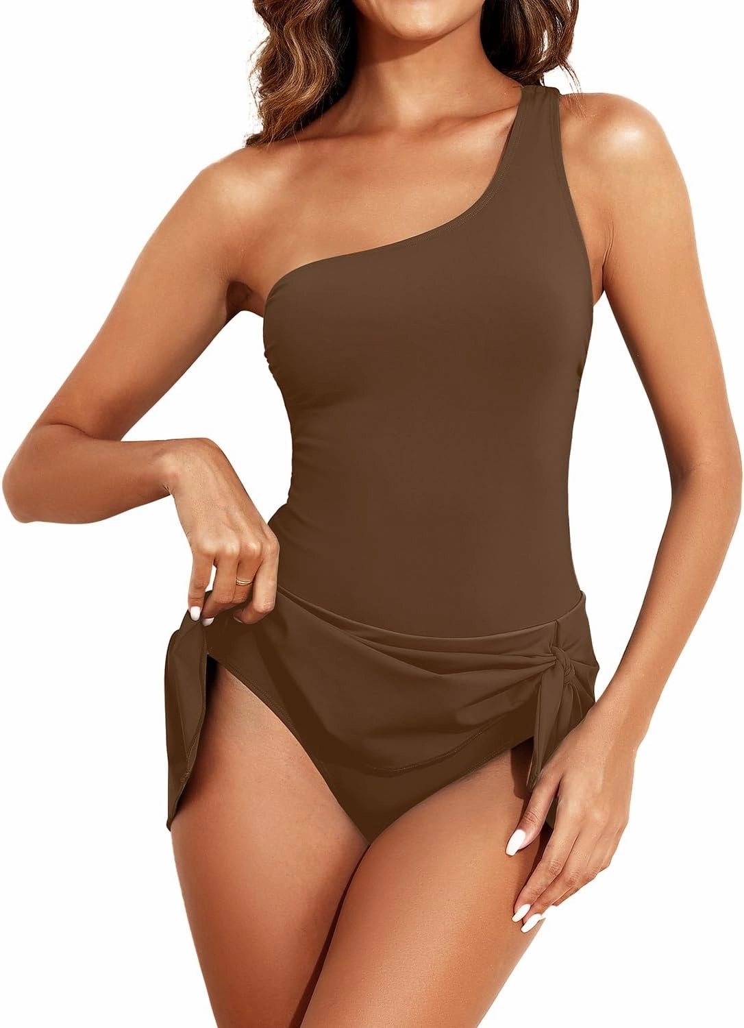 Tempt Me Women One Piece Swim Dress One Shoulder Swimsuit with Skirt Tummy Control Swimdress Bathing Suit