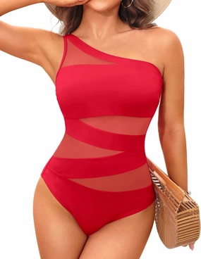 Tempt Me Women One Piece Swimsuit One Shoulder Bathing Suits Cutout Mesh Swimwear