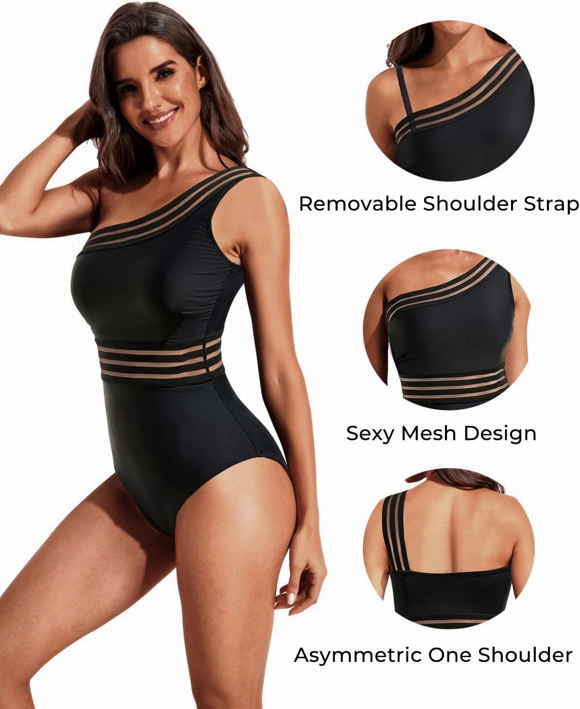 Tempt Me Women One Piece Swimsuits Tummy Control One Shoulder Bathing Suits Ruffle Swimwear