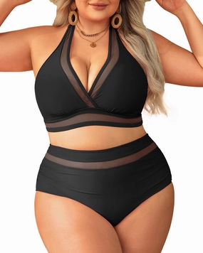 Tempt Me Women Plus Size Bikini High Waisted Swimsuits Mesh Tummy Control Two Piece Bathing Suit