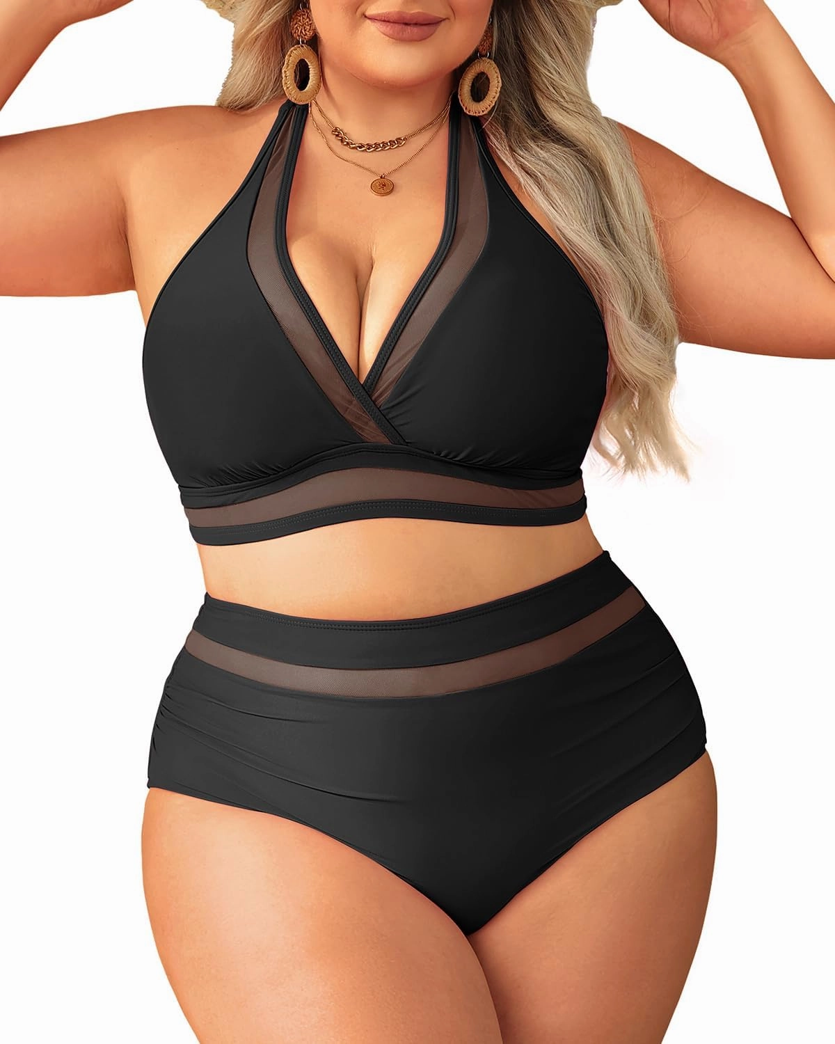 Tempt Me Women Plus Size Bikini High Waisted Swimsuits Mesh Tummy Control Two Piece Bathing Suit