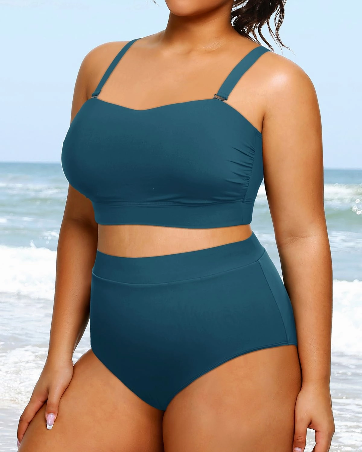 Tempt Me Women Plus Size High Waisted Bikini Bandeau Two Piece Swimsuit