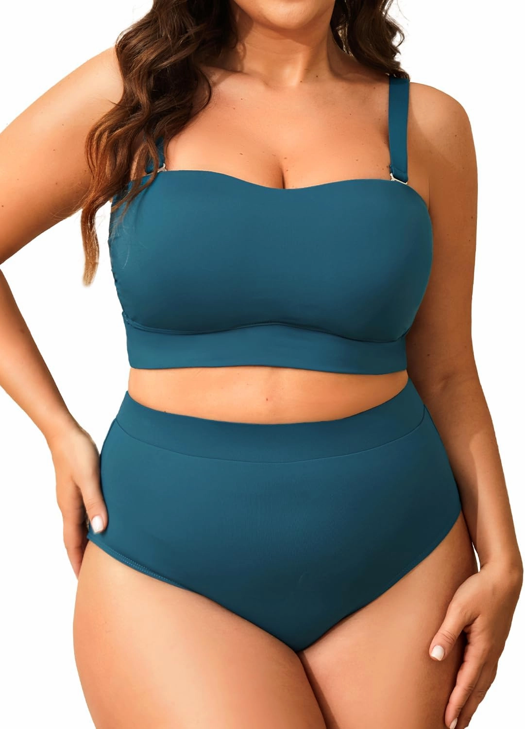 Tempt Me Women Plus Size High Waisted Bikini Bandeau Two Piece Swimsuit
