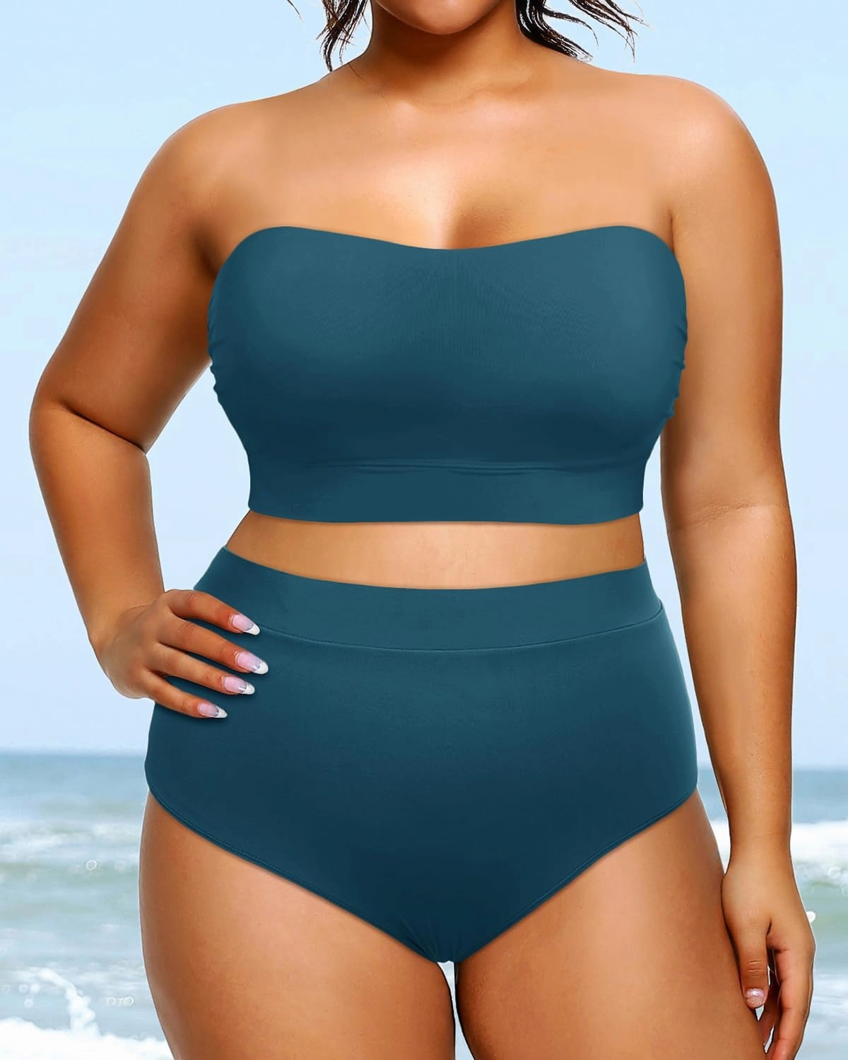 Tempt Me Women Plus Size High Waisted Bikini Bandeau Two Piece Swimsuit