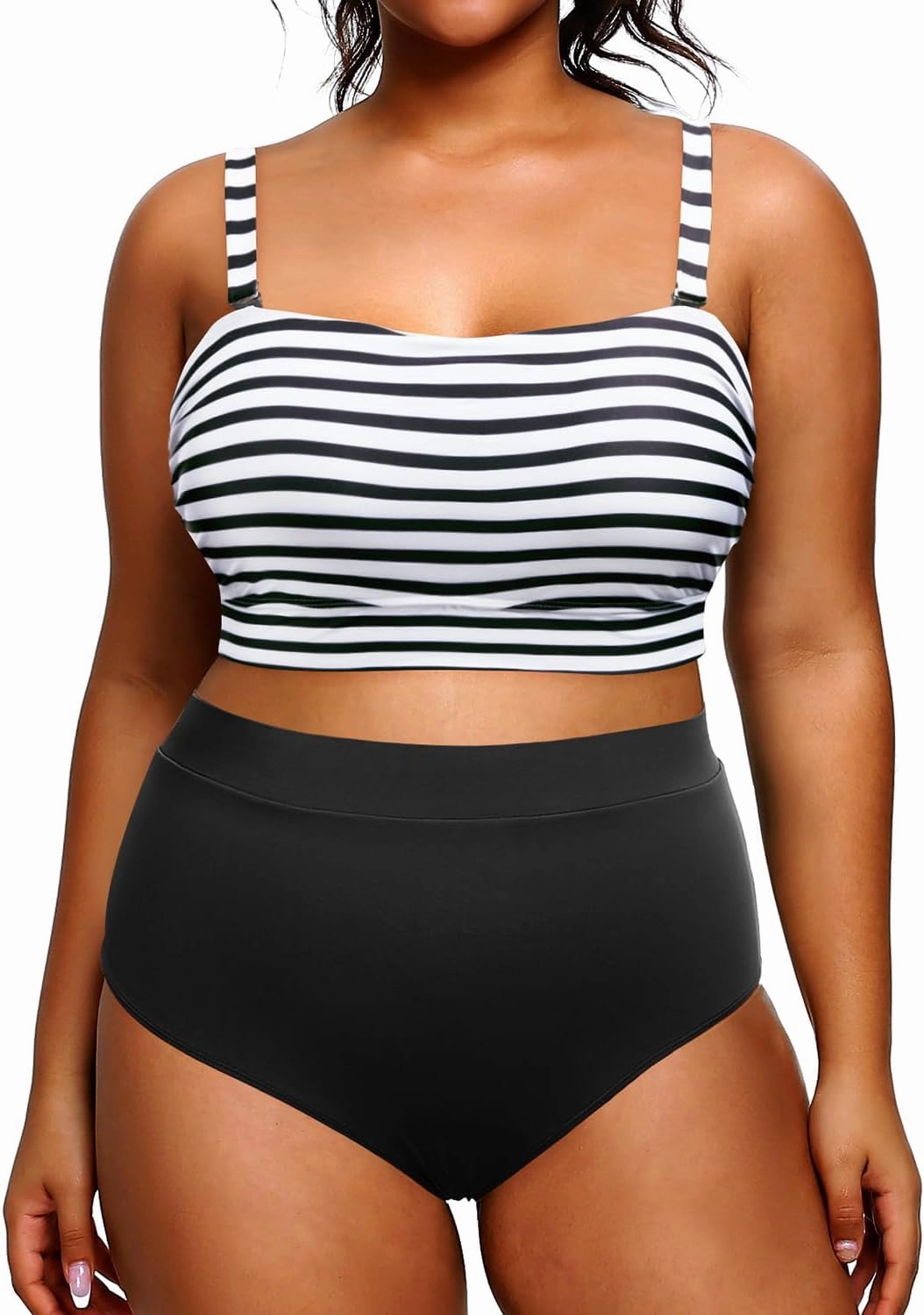 Tempt Me Women Plus Size High Waisted Bikini Bandeau Two Piece Swimsuit