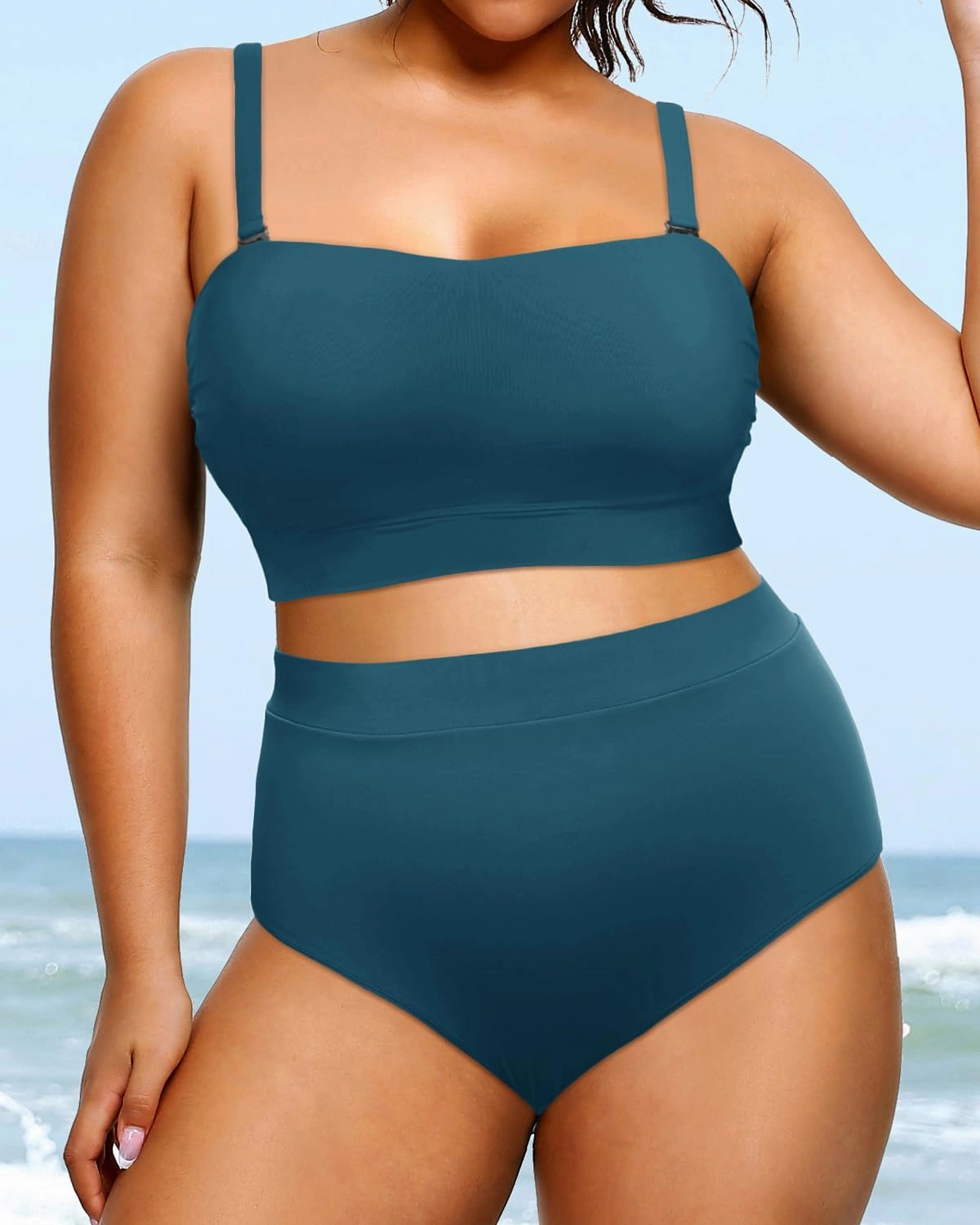 Tempt Me Women Plus Size High Waisted Bikini Bandeau Two Piece Swimsuit