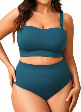 Tempt Me Women Plus Size High Waisted Bikini Bandeau Two Piece Swimsuit