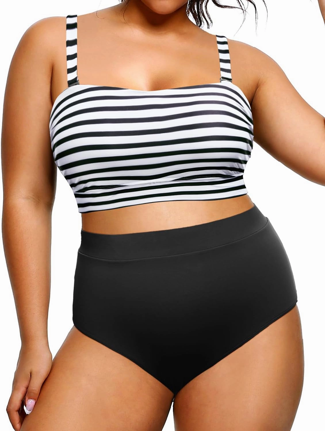 Tempt Me Women Plus Size High Waisted Bikini Bandeau Two Piece Swimsuit
