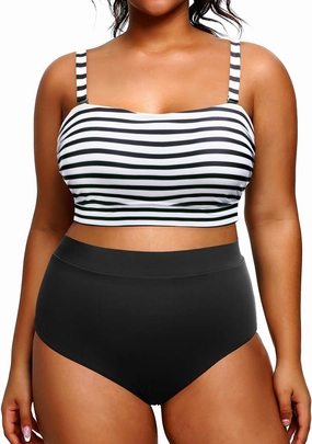 Tempt Me Women Plus Size High Waisted Bikini Bandeau Two Piece Swimsuit