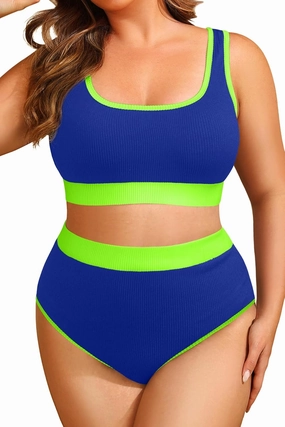 Tempt Me Women Plus Size High Waisted Bikini Set Two Piece Swimsuit Full Coverage Sporty 2 Piece Bathing Suits