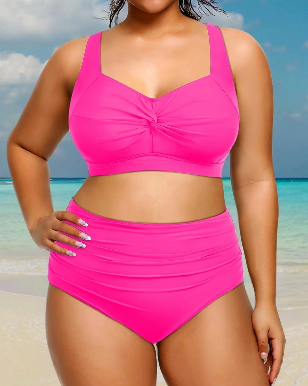 Tempt Me Women Plus Size High Waisted Bikini Set Two Piece Swimsuit Tummy Control Bathing Suits