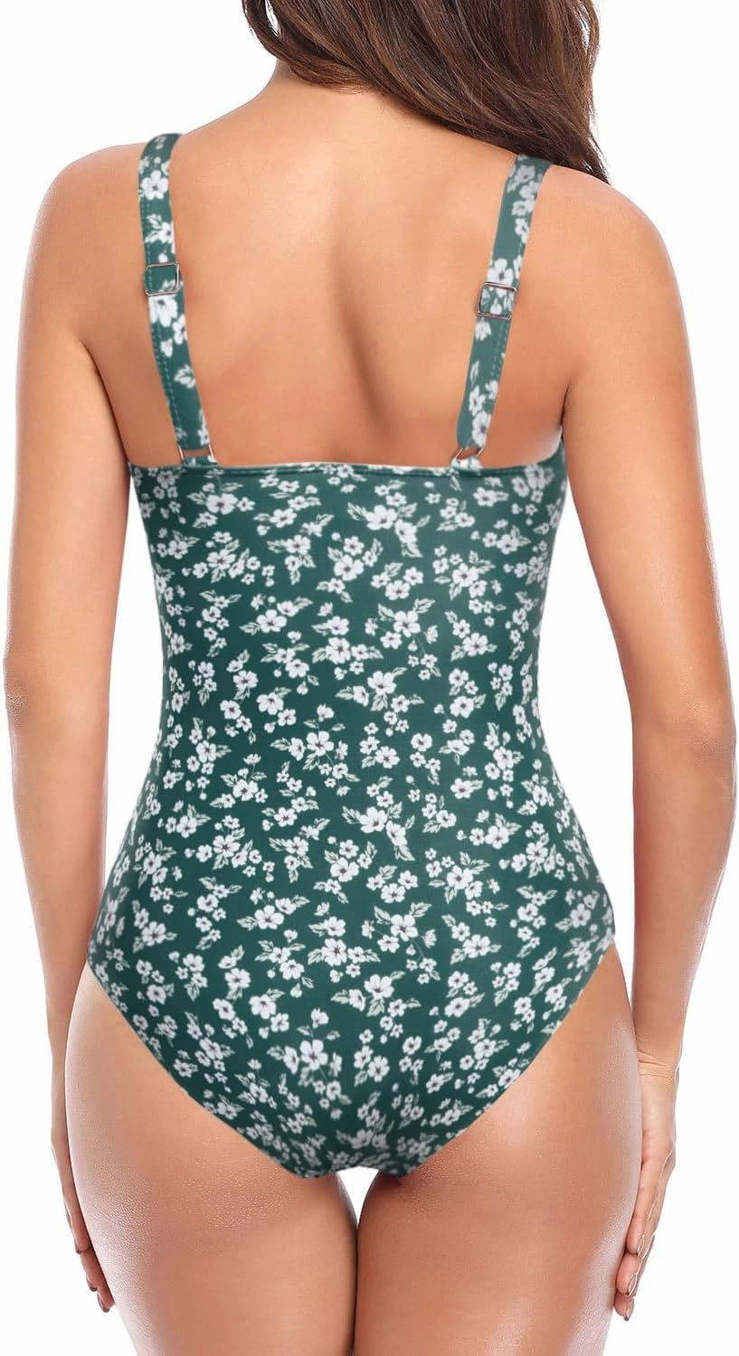 Tempt Me Women Ruched Slimming One Piece Swimsuits Tummy Control Vintage Bathing Suits