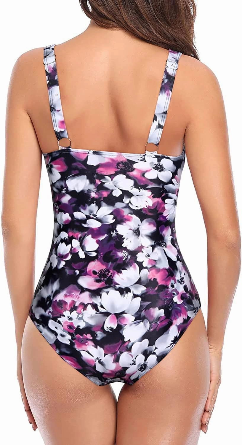 Tempt Me Women Ruched Slimming One Piece Swimsuits Tummy Control Vintage Bathing Suits