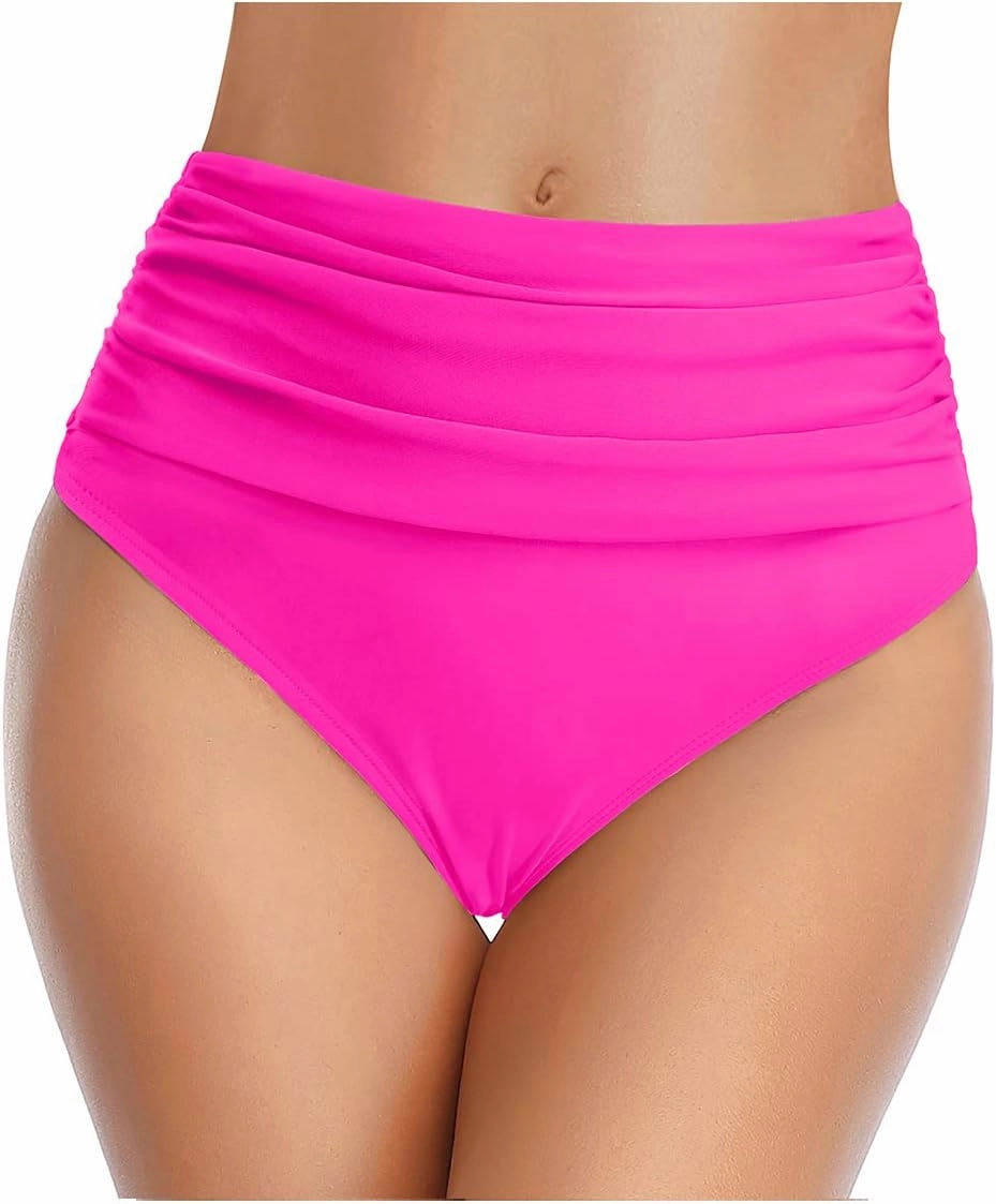 Tempt Me Women's High Waisted Bikini Bottom Tummy Control Ruched Bathing Suit Swim Bottom