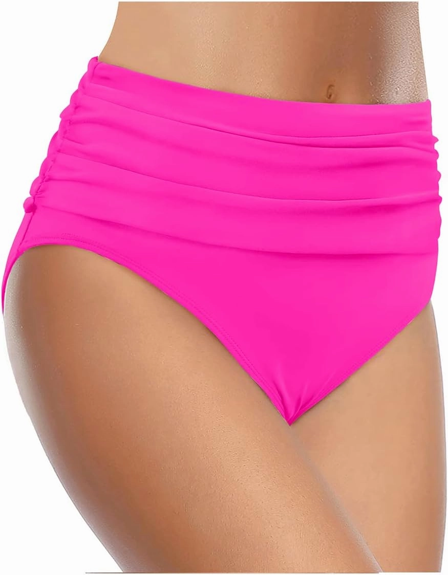 Tempt Me Women's High Waisted Bikini Bottom Tummy Control Ruched Bathing Suit Swim Bottom