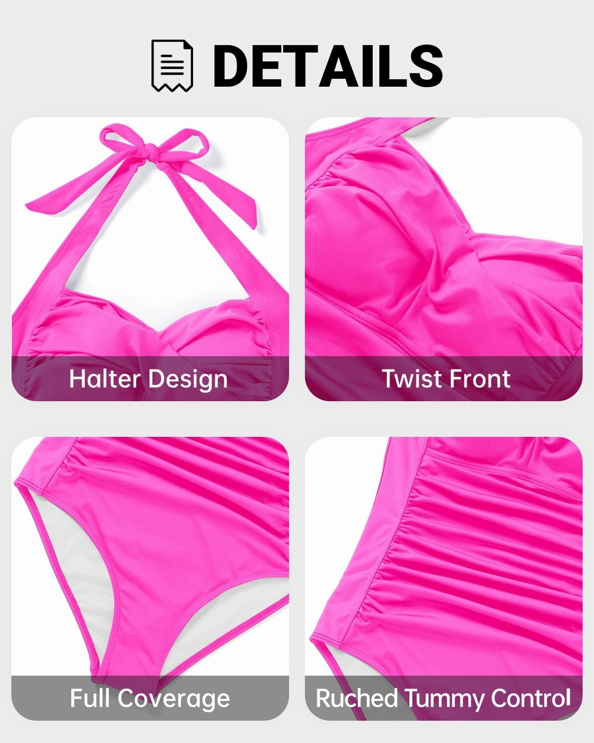 Tempt Me Women Tummy Control One Piece Swimsuits Push Up Slimming Bathing Suits Halter Vintage Swimwear