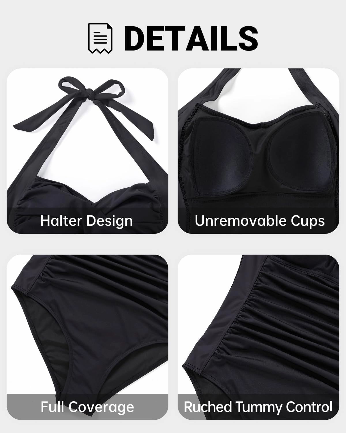 Tempt Me Women Tummy Control One Piece Swimsuits Push Up Slimming Bathing Suits Halter Vintage Swimwear
