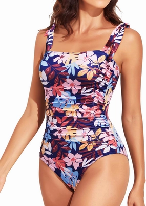 Tempt Me Women Tummy Control One Piece Swimsuits Ruched Slimming Bathing Suits Vintage Swimwear