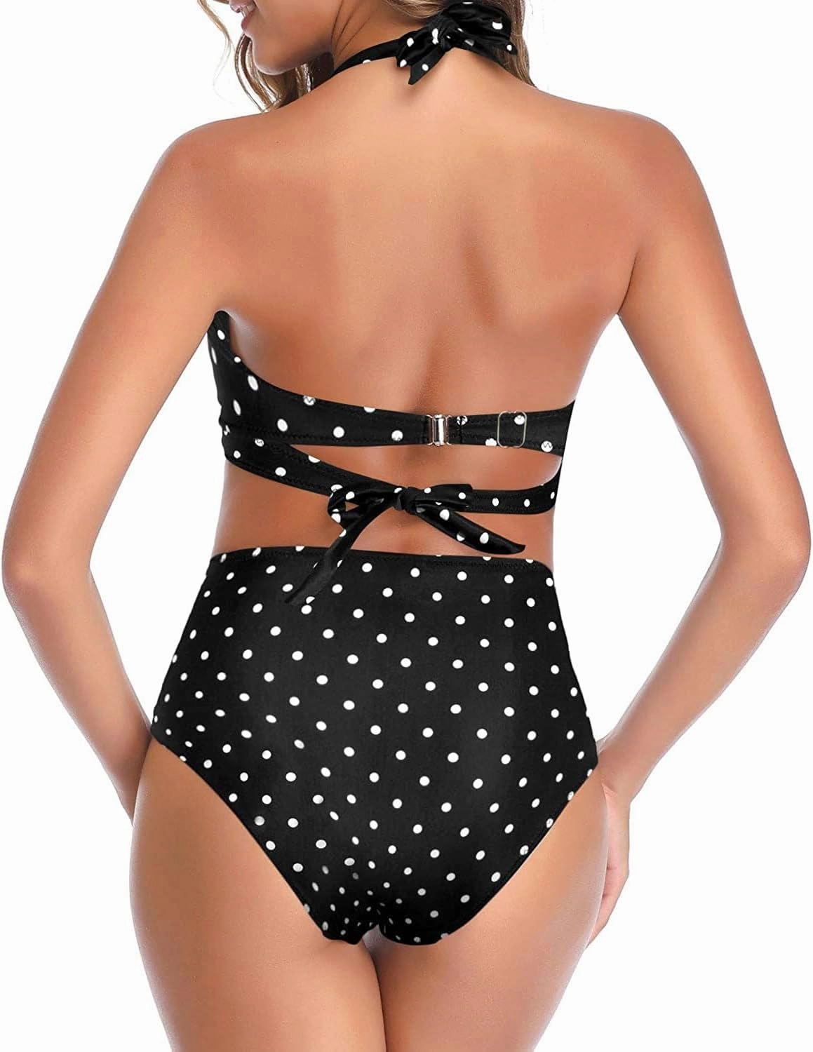 Tempt Me Women Two Piece Vintage Swimsuit Retro Halter Ruched High Waist Bikini with Bottom