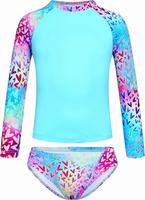 TENVDA Girls Swimsuit Long Sleeve Rash Guard Sets UPF 50  Two Piece Bathing Suits Size 3-12 Years