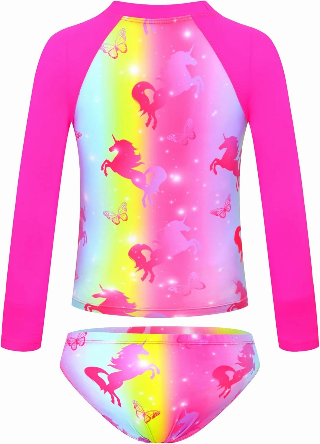 TENVDA Girls Swimsuit Long Sleeve Rash Guard Sets UPF 50  Two Piece Bathing Suits Size 3-12 Years