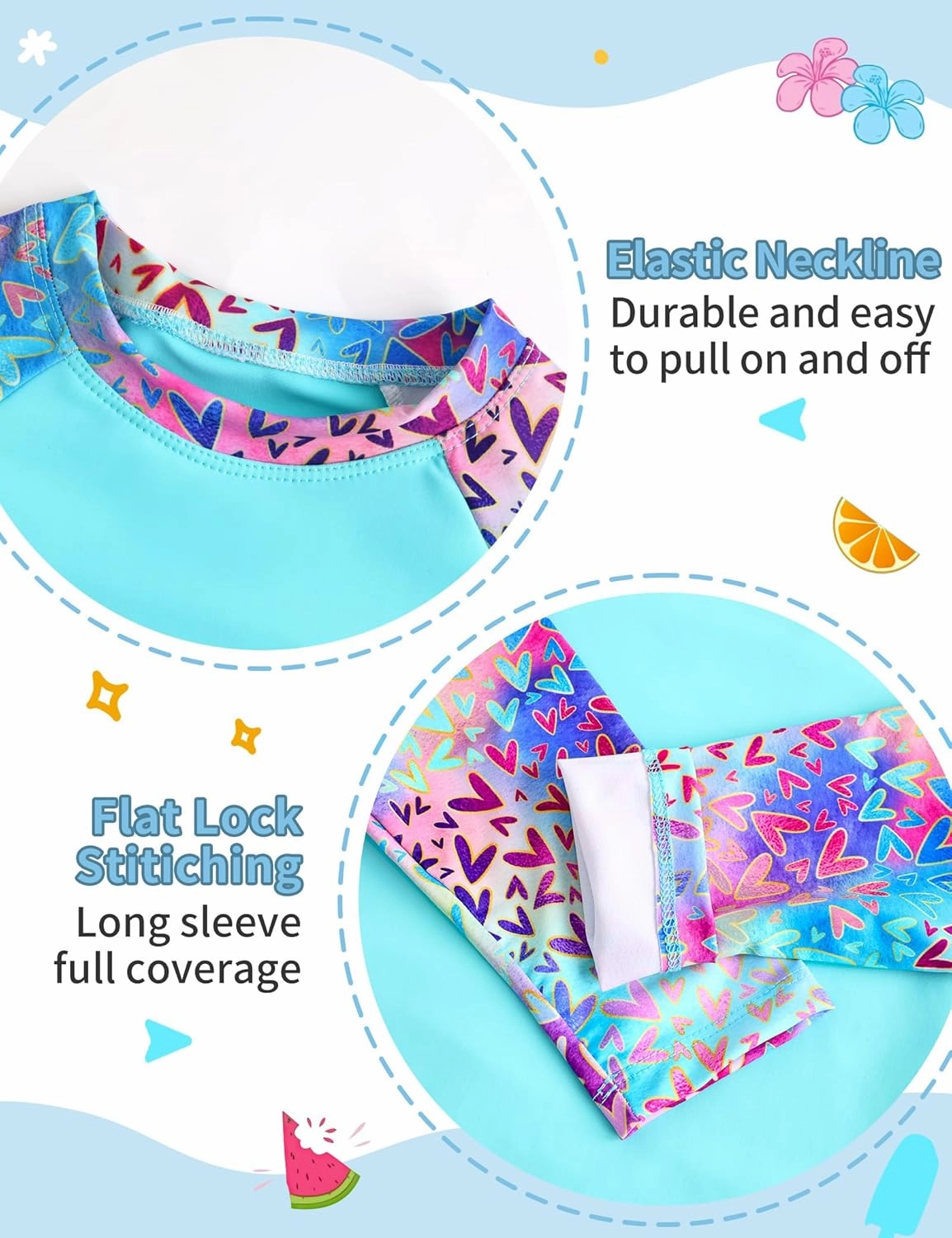 TENVDA Girls Swimsuit Long Sleeve Rash Guard Sets UPF 50  Two Piece Bathing Suits Size 3-12 Years