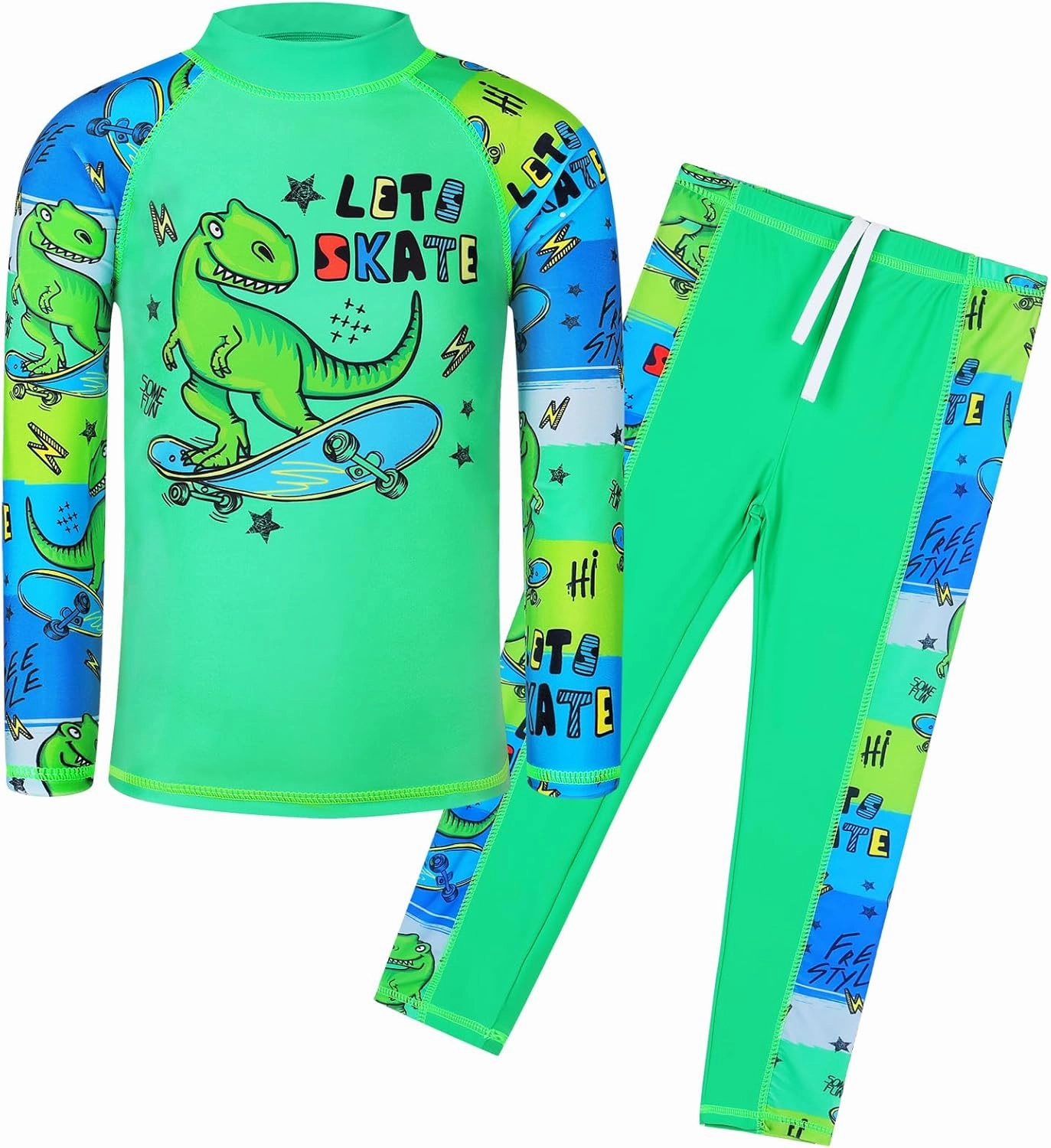 TFJH E 2PCS Kids Boys Long Sleeve Swimsuit UPF 50  UV Sun Protective Swimwear