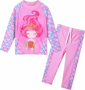 TFJH E Girls Long Sleeve Swimsuit Two Piece Swimwear 3-12 Years UPF 50  Sunsuits
