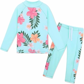 TFJH E Girls Long Sleeve Swimsuit Two Piece Swimwear 3-12 Years UPF 50  Sunsuits